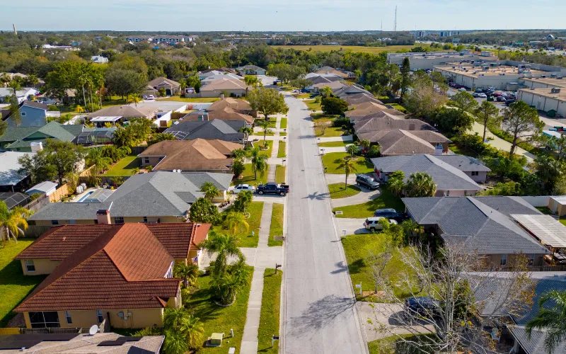 Port Charlotte FL aerial view of roofs of homes